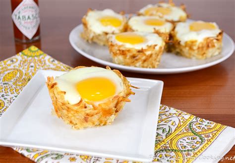 Use your fingers to pack them tightly and shape them into nests or press down with a small measuring cup. Hash Brown Nests with Egg, Ham, and Sharp Cheddar | For ...