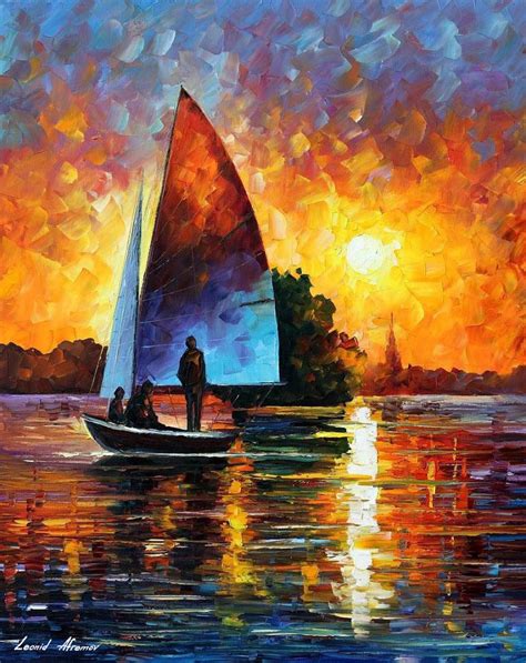Sunset By The Lake — Palette Knife Oil Painting On Canvas