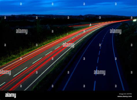 Traffic Red Light Trails On Motorway In West Sussex Stock Photo Alamy