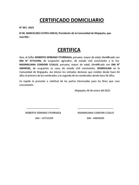 Certificado Domiciliario Pdf