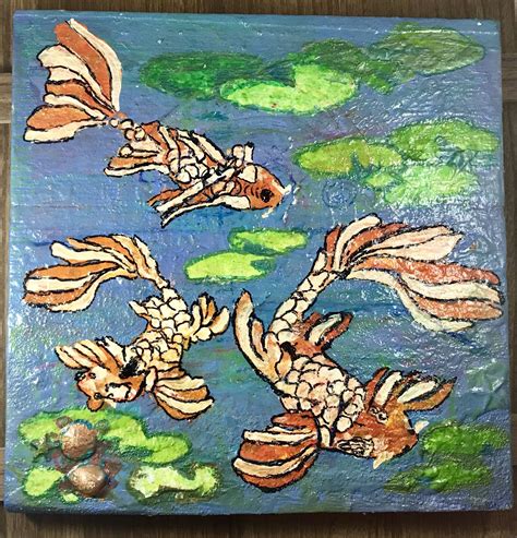 Koi Fish Abstract Acrylic Original Painting On Heavy Duty Etsy Fish