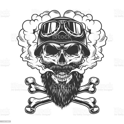 Bearded And Mustached Biker Skull Stock Illustration Download Image