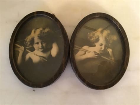Vintage Oval Double Tin Framed Mb Parkinson Prints Cupid Asleep And Awake