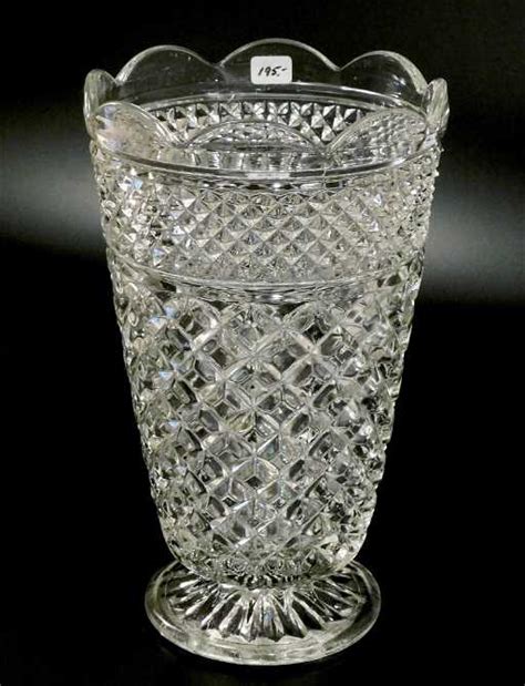 Large Vintage Diamond Pattern Pressed Glass Flower Vase