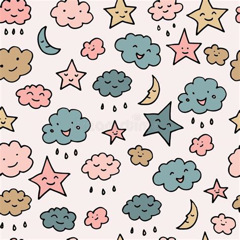 Cute Sky Pattern Seamless Vector Illustration With Smiling Sleeping