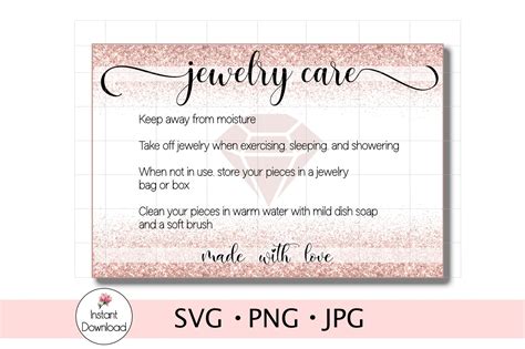 Printable Jewelry Care Card Jewelry Care Instructions 1046988 Card