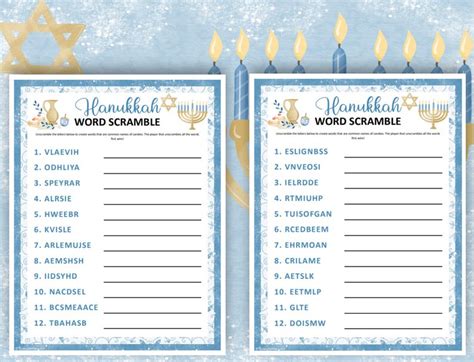 Hanukkah Games Word Scramble Printable Chanukah Games For Kids Adults