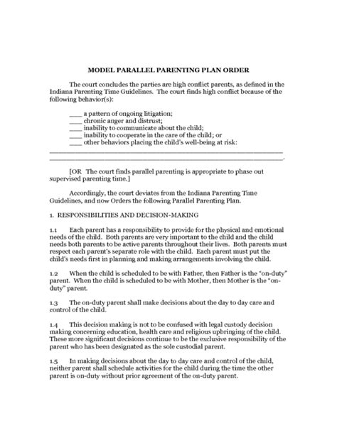 Model Parallel Parenting Plan Order - Indiana - Edit, Fill ...