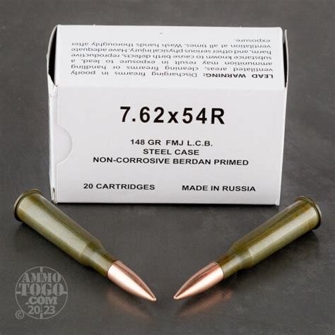762x54r Ammo 20 Rounds Of 148 Grain Full Metal Jacket Fmj By Wolf
