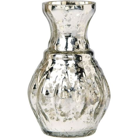 Luna Bazaar Vintage Mercury Glass Vase 4 Inch Bernadette Mini Ribbed Design Silver
