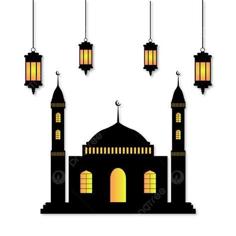 Gambar Desain Masjid Modern Dengan Ilustrasi Vektor Lampu Mesjid