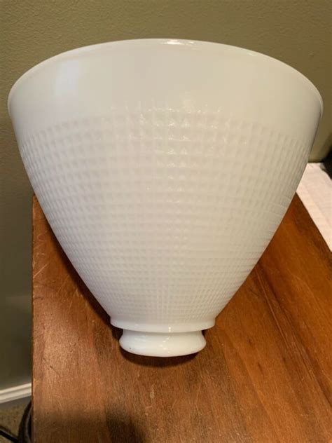 VINTAGE Corning WHITE MILK GLASS TORCHIERE LAMP SHADE WAFFLE DIFFUSER 8