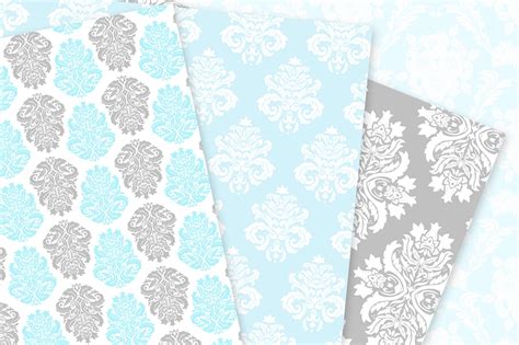 Blue And Grey Damask Patterns Seamless Digital Papers