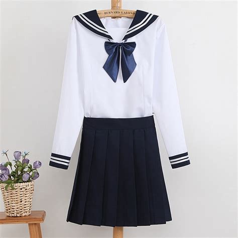 Navy Sailor Collar Style Suit School Uniform Set T Shirt Skirt