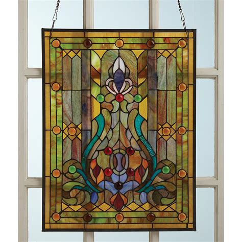 Tiffany Style Victorian Stained Glass Window Panel Hanging Sun Catcher