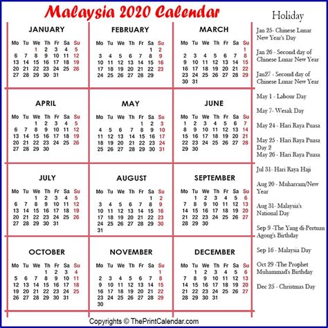 Printable 2022 Malaysia Calendar Templates With Holidays 2022 Year At