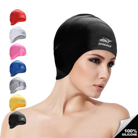 Whale Silicone Swim Caps For Women And Men Waterproof Long Hair Swimming Hats Black Swim Caps