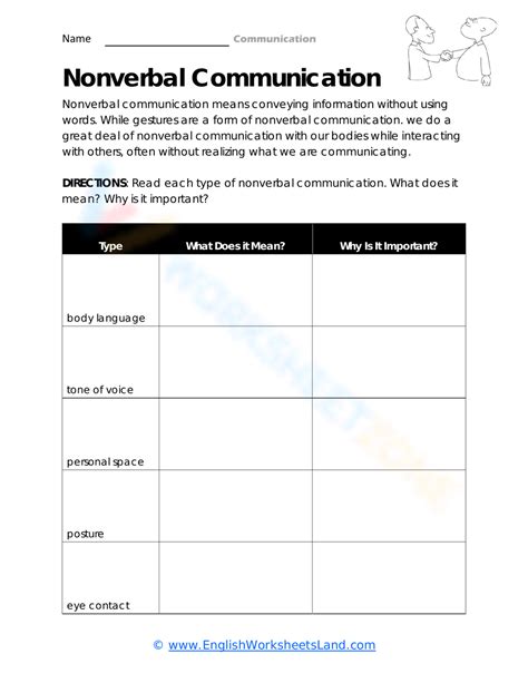 Nonverbal Communication Worksheet