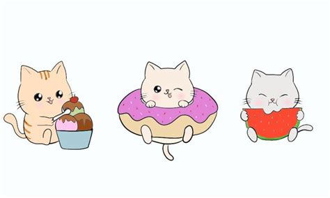 Draw Cute Cats With Food Kawaii Kitties Eating Their Favorite Food