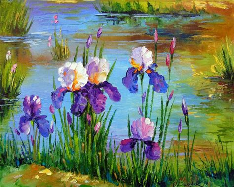 Iris At The Pond Oil Painting By Olha Darchuk Artfinder