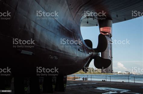 View Of Ships Rudder And Propeller In Dry Dock Stock Photo Download
