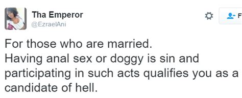 Twitter User Gets Dragged For Saying Its A Sin For Married Couples To Have Anal Sex