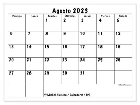 Calendario Agosto De 2023 Para Imprimir “47ds” Michel Zbinden Ar