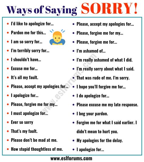Alternative Ways Of Saying Sorry In English Esl Forums