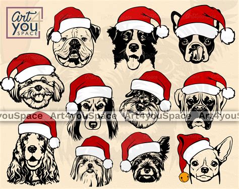 Christmas Dog Svg Bundle Dog Santa Hat Clipart Cricut Xmas Etsy