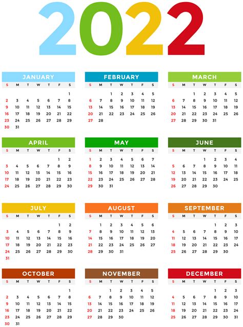 2022 Calendar Colorful Transparent Image Gallery Yopriceville High