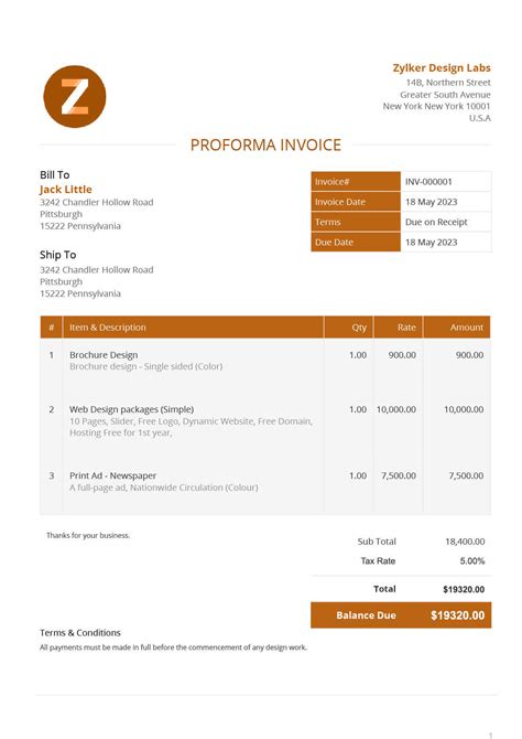 Free Pro Forma Invoice Template Generate Proforma Invoices Zoho Invoice