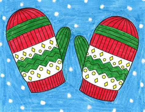 easy how to draw mittens tutorial and mitten coloring page