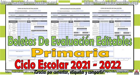 Boletas De Evaluación Editables Para Primaria Del Ciclo Escolar 2021