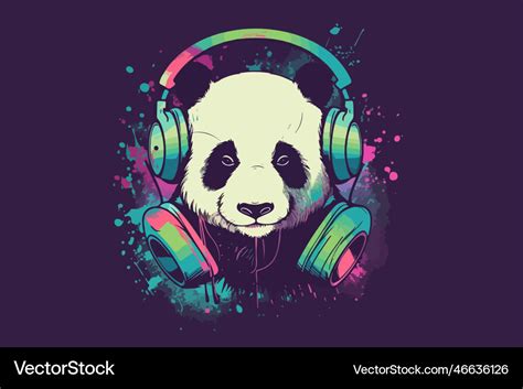 Panda With Headphones Vintage Royalty Free Vector Image