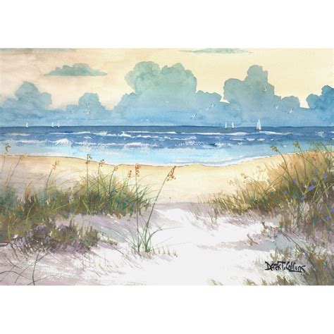 Ocean Painting Sea Oats Original Watercolor Seascape Painting Etsy