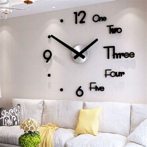 large wall clock modern design 3d wall sticker clock silent home decor living room quartz
