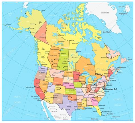 Estados Unidos Y Canadá Gran Mapa Político Detallado 2024