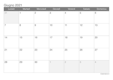 Calendario Giugno 2021 Da Stampare Icalendarioit