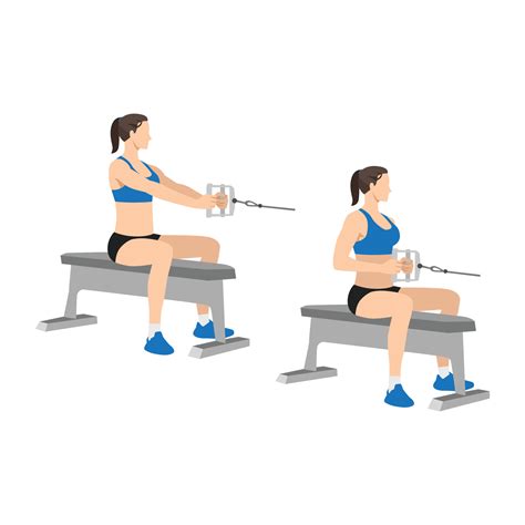 Woman Doing Seated Low Cable Back Rows Exercise Flat Vector