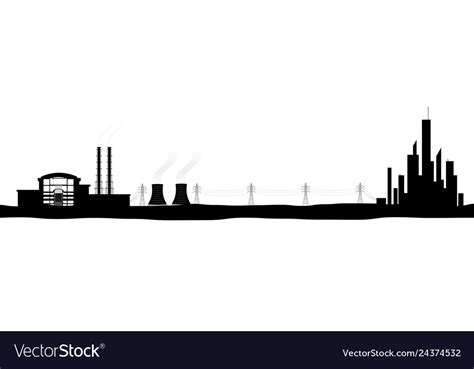 Black Silhouette Of Nuclear Power Plant Royalty Free Vector
