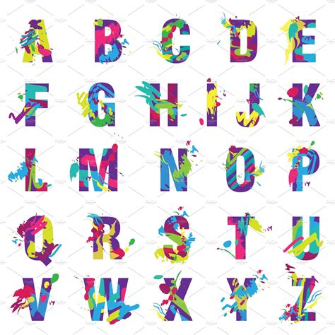 Painted Splashes Alphabet Font By Lemberg Vector On Creativemarket Lettering Alphabet Fonts