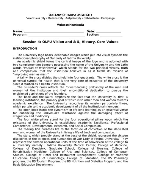 Lesson 4-5 - VERITAS - OUR LADY OF FATIMA UNIVERSITY Valenzuela City