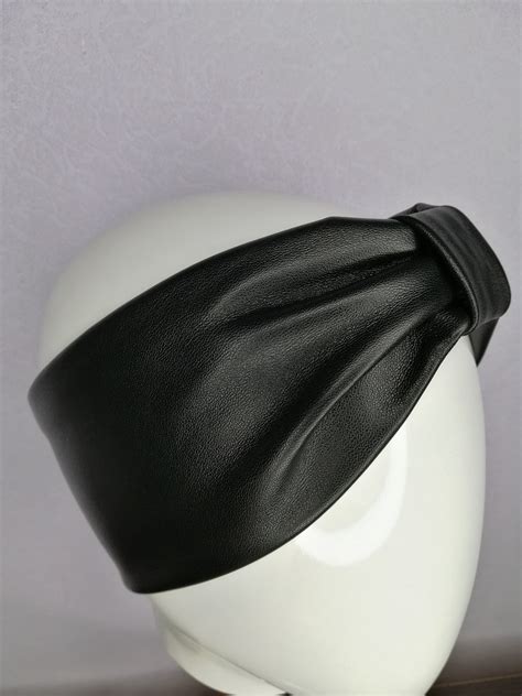 Real Leather Headband Black Headband Wide Headband Womens Hair Etsy