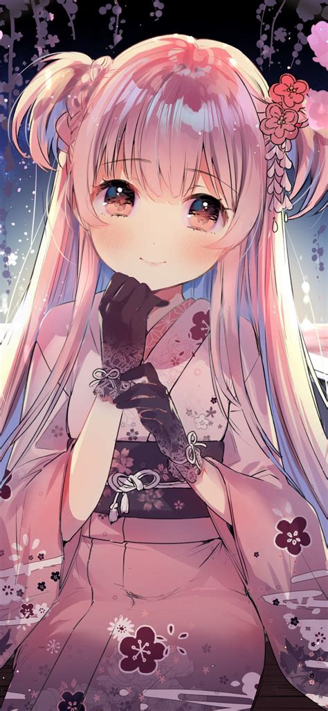 Download 1080x2340 Anime Girl Long Hair Kimono Moe Cute Gloves