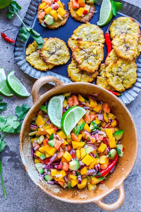 Baked Patacones Recipe {green Plantain Chips} With Tropical Salsa Food To Glow Healthy