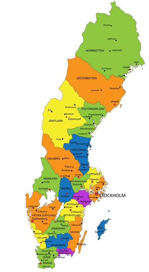 Colorful Sweden Political Map Clearly Labeled Stock Vector Royalty