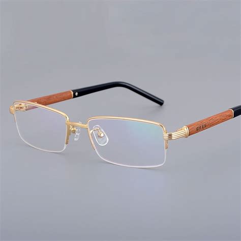 Vazrobe Gold Wood Glasses Frame Men Semi Rimless Wooden Temple Alloy Rim Eyeglasses For Male