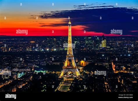 View Of Paris At Night Eiffel Tower And Financial District Towers La