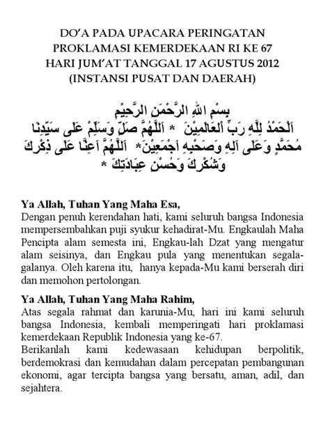 Atau anda saat ini bekerja di perusahaan yang memiliki nasionalisme tinggi sehingga rutin. Teks Pembacaan Doa Upacara 17 Agustus - Terkait Teks