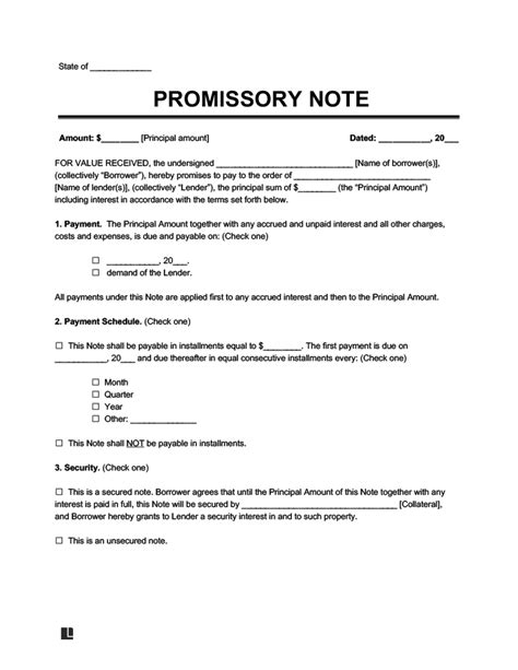 Free Promissory Note Template Pdf Word Legal Templates